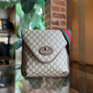 GUCCI Neo Vintage Medium GG Supreme Monogram Web Flap Crossbody