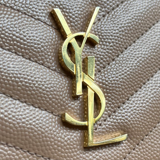SAINT LAURENT Cassandre Matelassé Dark Beige Grain De Poudre Leather Compact Wallet