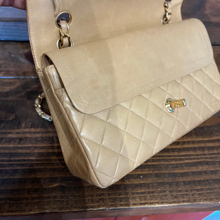CHANEL Classic Double Flap Medium Beige Quilted Lambskin Vintage Shoulder Bag