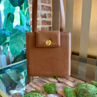 BVLGARI Tan Vintage Turnlock Shoulder Bag