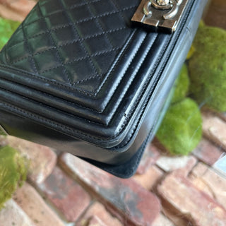 CHANEL Boy Bag Medium Black Galuchat-Trimmed Lambskin Crossbody