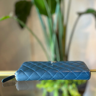 CHANEL Zip Around Blue Quilted Caviar Long Wallet