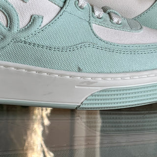 CHANEL CC Light Turquoise White Cotton Sneakers SZ37(7US)