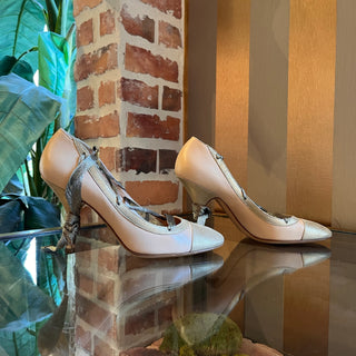 CHANEL Pink Leather Ballet Metallic Wrap Around Heels SZ 37 (US 7)
