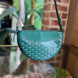 GOYARD Hirondelle Half Moon Green Goyardine Canvas Chevroches Calfskin Crossbody