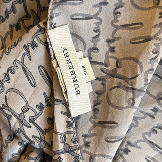 BURBERRY Gray Silk Logo Script Scarf