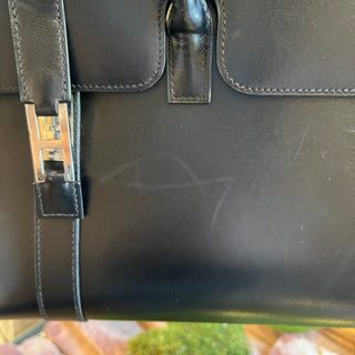 HERMES Noir Fonce Box Drag 37 Palladium Hardware Handbag