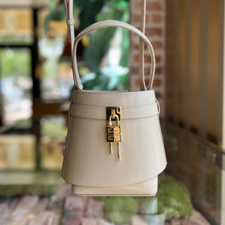 GIVENCHY Shark Lock Beige Box Calfskin Bucket Bag