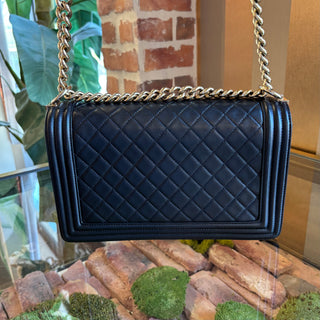 CHANEL Black Quilted Lambskin Medium Boy Bag
