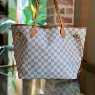 LOUIS VUITTON Neverfull MM Damier Azur Canvas Tote Bag