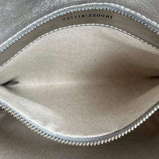 GUCCI Diagonal Blondie Metallic Silver Leather Tote Bag
