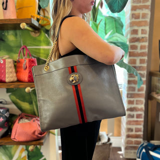 GUCCI Large Rajah Gray Leather Tote Bag