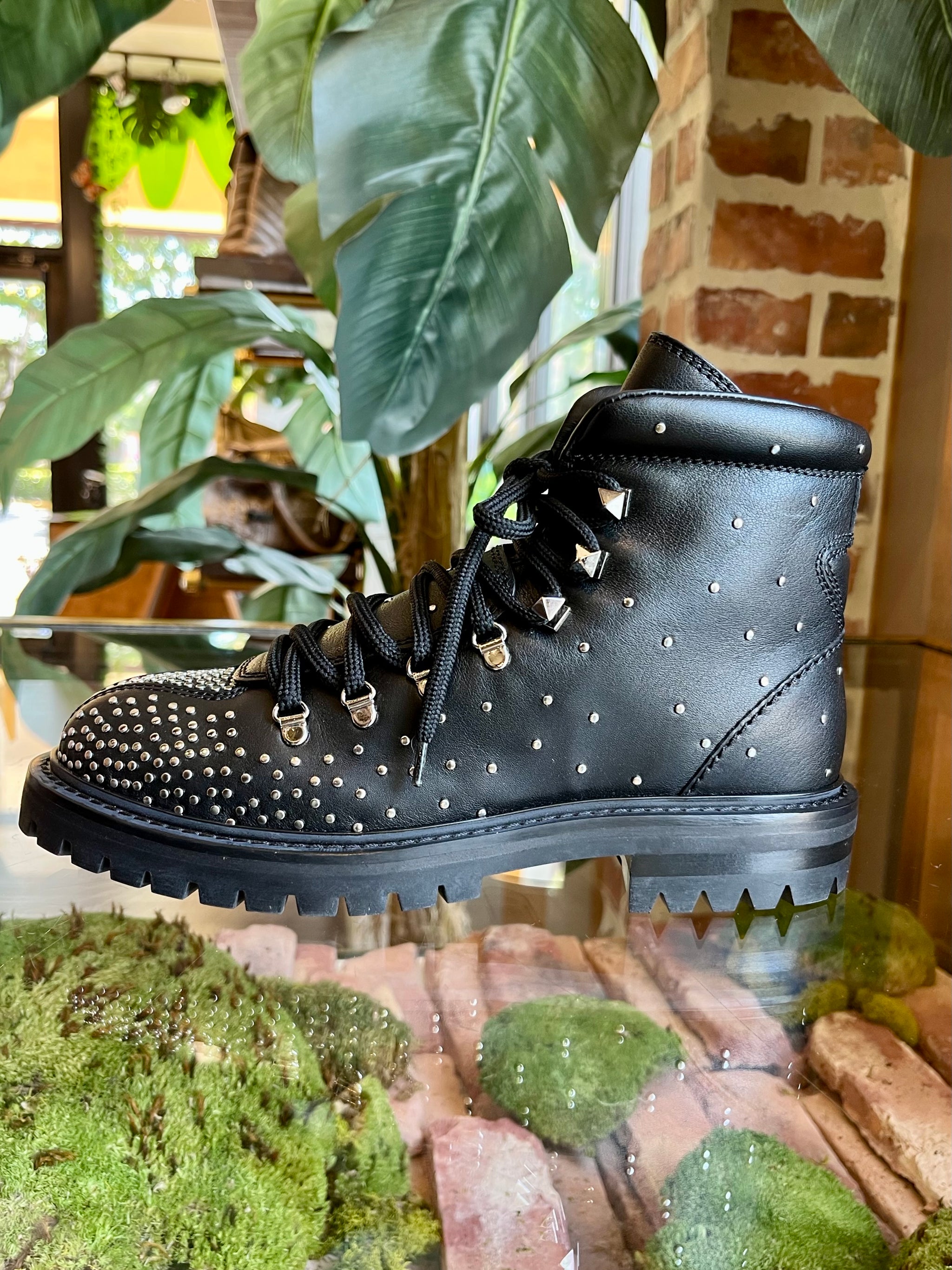 leather and studded Combat boots