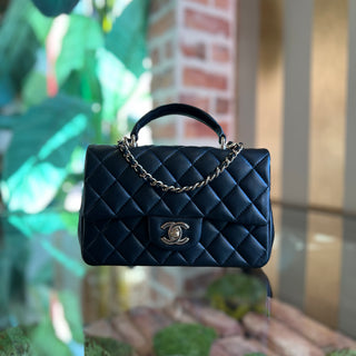 CHANEL Classic Flap Mini Black Lambskin Quilted Top Handle Bag