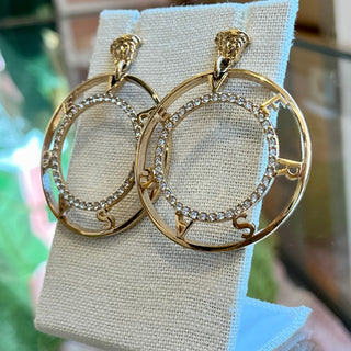 VERSACE Gold-Tone Logo Crystal Embellished Hoop Earrings TS3912