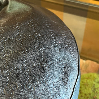 GUCCI Black Guccissima Half Moon Bamboo Ring Hobo Bag