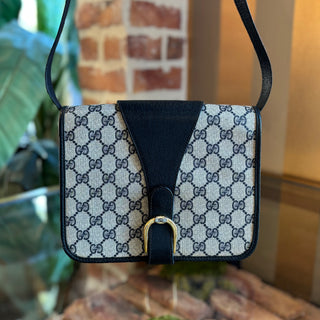 GUCCI Vintage Horseshoe Supreme Flap Bag Blue