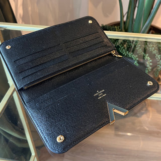 LOUIS VUITTON Monogram Canvas Black Leather Kimono Wallet