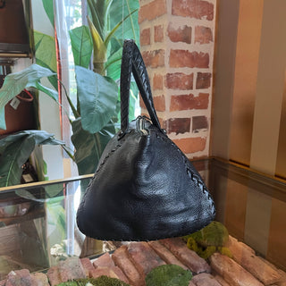 BOTTEGA VENETA Black Leather Intrecciato Trim Tote Bag
