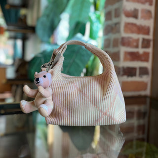 BURBERRY Mini Peg Sherbert Knitted Check Canvas Bag