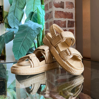 TORY BURCH Kira Sport Sandal Beige Raffia Strappy Slides SZ9.5