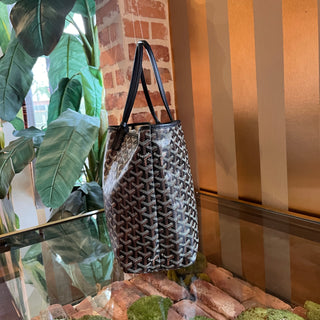 GOYARD Saint Louis PM Black Goyardine Canvas Chevroches Calfskin Tote