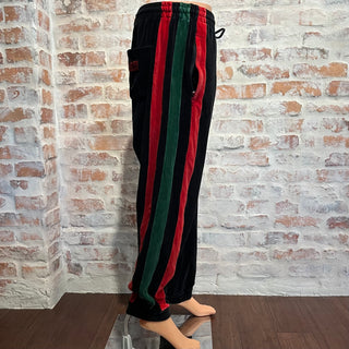 GUCCI Black Velvet Green & Red Web Stripe Track Pants Size L