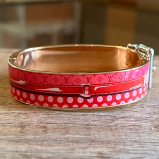 LOUIS VUITTON Rose Gold Plated Pink Enamel Confidential Cuff SZ S