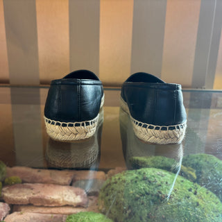 SAINT LAURENT Black Lambskin Leather YSL Espadrilles SZ 37.5 (US 7.5)