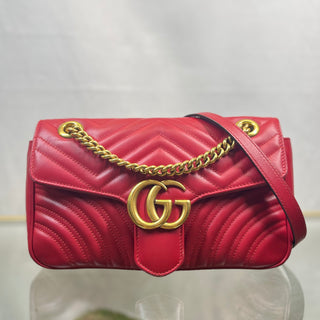 GUCCI Small GG Marmont Hibiscus Red Calfskin Matelasse Shoulder Bag