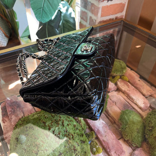 CHANEL Single Flap Black Patent Leather Shoulder Bag