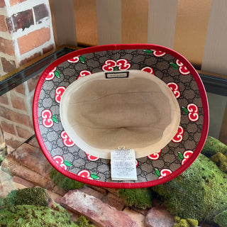 GUCCI GG Supreme Monogram Apple Textured Dollar Calfskin Retro Interlocking G Fedora SZ57(M)