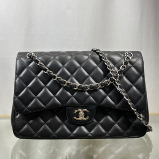 CHANEL Double Flap Jumbo Black Lambskin Shoulder Bag