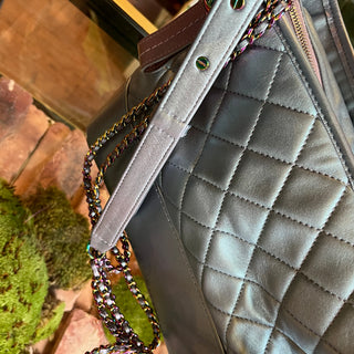 CHANEL Small Gabrielle Blue Iridescent Quilted Calfskin Leather Hobo Bag