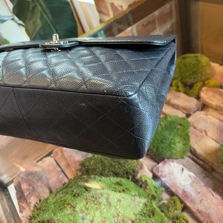 CHANEL Jumbo Single Flap Black Caviar Quilted Leather Vintage Shoulder Bag