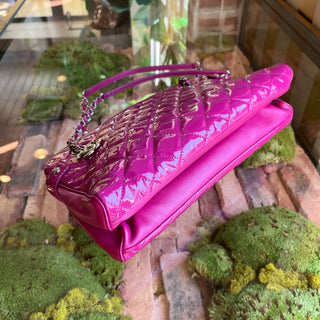 CHANEL Bowling Magenta Quilted Patent Leather Shoulder Bag