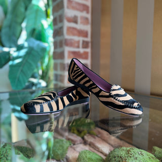 FERRAGAMO Zebra Stripe Horse Hair Nappa Leather Flats SZ 8