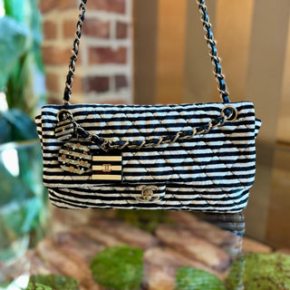 CHANEL Velvet Quilted Striped Medium Single Flap