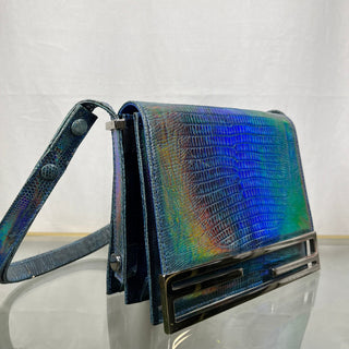 FENDI Vintage Lizard Iridescent Blue Shoulder Bag