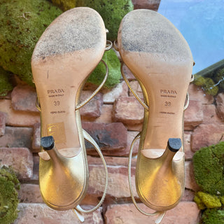 PRADA Vintage Metallic Gold Leather Leaf Sling Back Sandals SZ 39 (US 9)