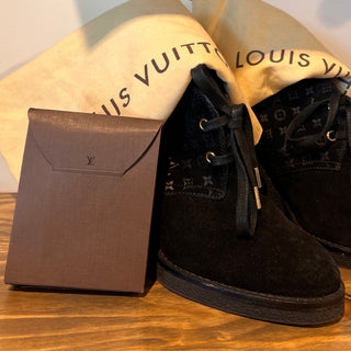 LOUIS VUITTON LV Monogram Suede Lace-Up Boots Size 6.5