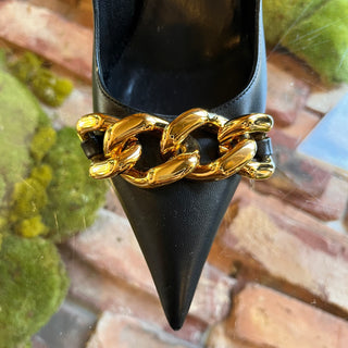VERSACE Black Leather Pointed Chain Slingback Heels SZ 36 (US 7)
