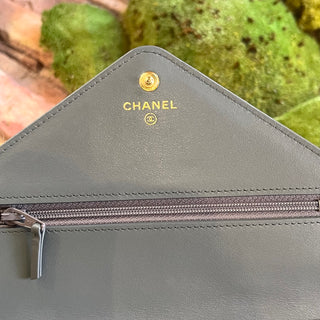 CHANEL Wallet on Chain Gray Chevron Leather Quilted Crossbody