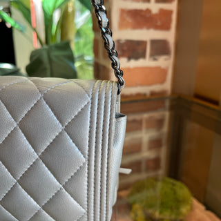 CHANEL Boy Silver Caviar Leather Wallet on Chain Bag