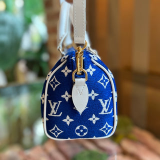 LOUIS VUITTON Speedy Bandouliere 20 Blue White Monogram Jacquard Velvet Match Satchel Bag