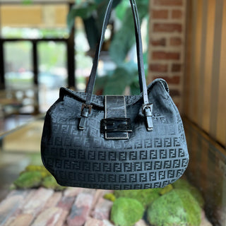 FENDI Baguette Black Zucchino Canvas Shoulder Bag