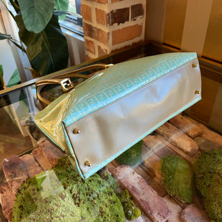 FENDI Light Blue Green Vintage Zucchino Coated Canvas Tote