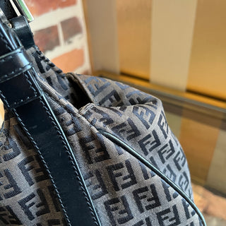 FENDI Black Zucchino Canvas Shoulder Bag