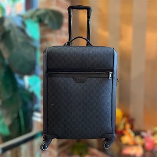 GUCCI Black GG Supreme Monogram Canvas Leather Four Wheel Suitcase