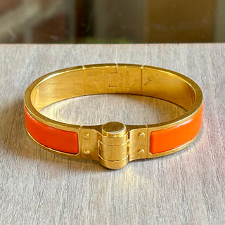 HERMES Hinge Cuff Enamel Bracelet Orange/Gold